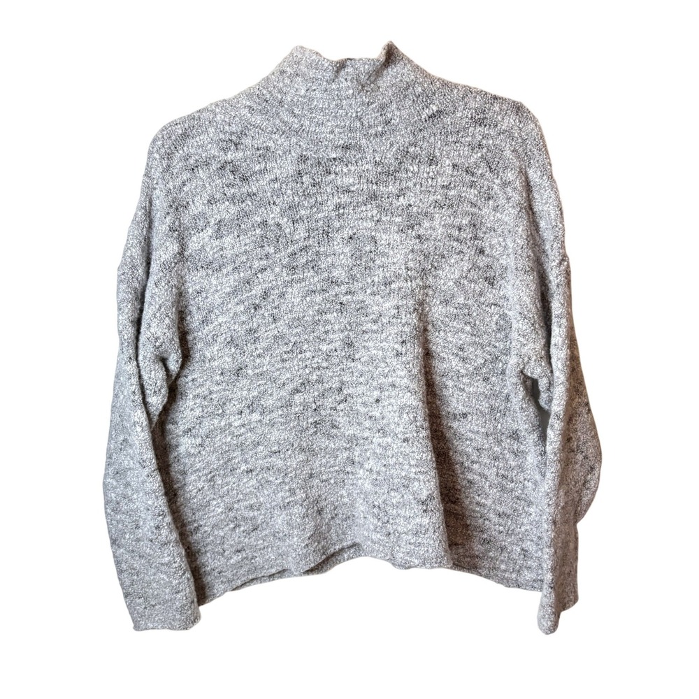 Eileen Fisher Boucle Turtleneck Sweater Womens M Grey Wool Blend Boxy Cozy